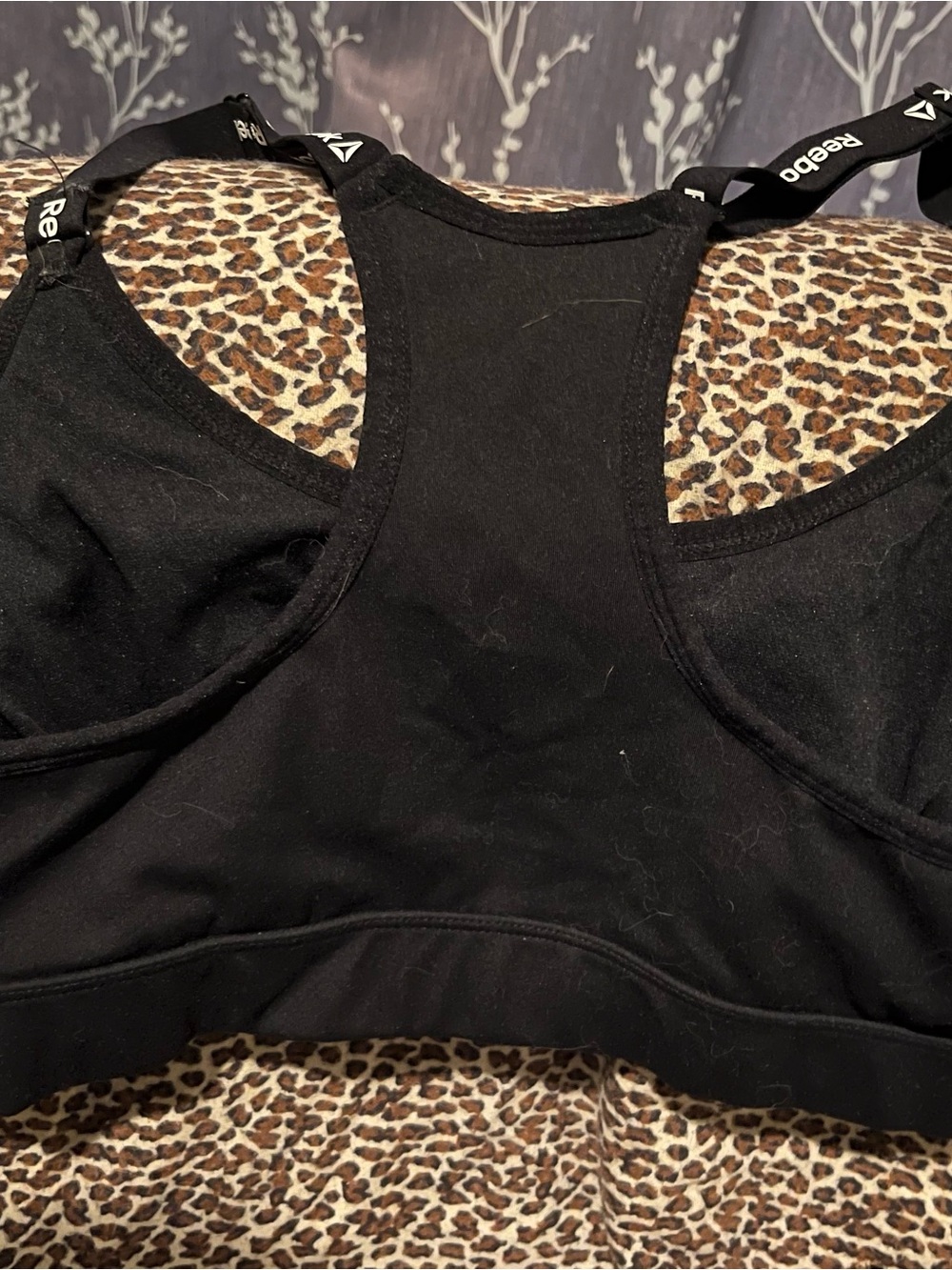 Reebok Black Racerback Sports Bra with Logo Trim - Picture 3 of 4